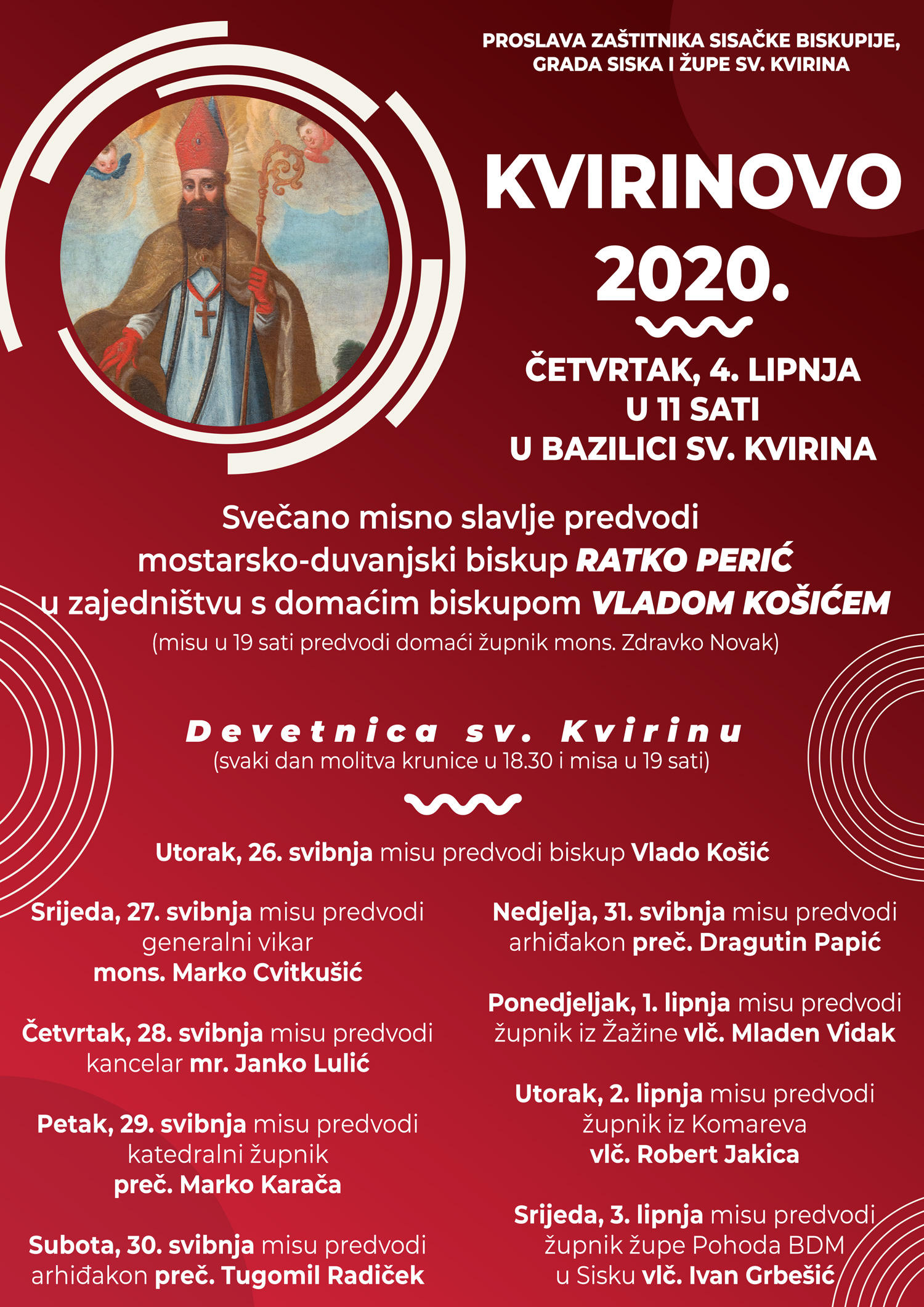 You are currently viewing Kvirinovo 2020. – nema procesije, misa na otvorenom, a Devetnica počinje u utorak