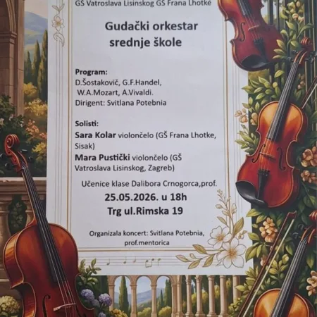 Pročitajte više o članku Koncert gudačkog orkestra srednje škole Frana Lhotke