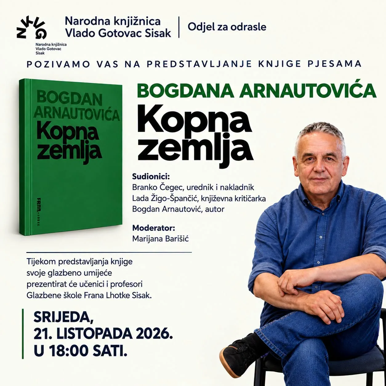 Trenutno pregledavate Predstavljanje knjige pjesama „Kopna zemlja” autora Bogdana Arnautovića – 21.10.2026.