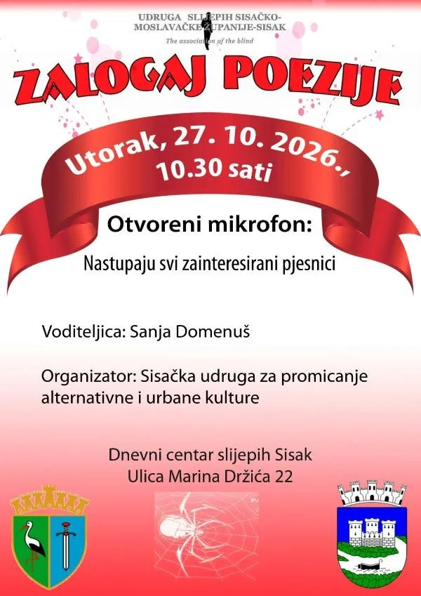 Trenutno pregledavate Zalogaj poezije je 27. listopada u Dnevnom centru slijepih u Sisku